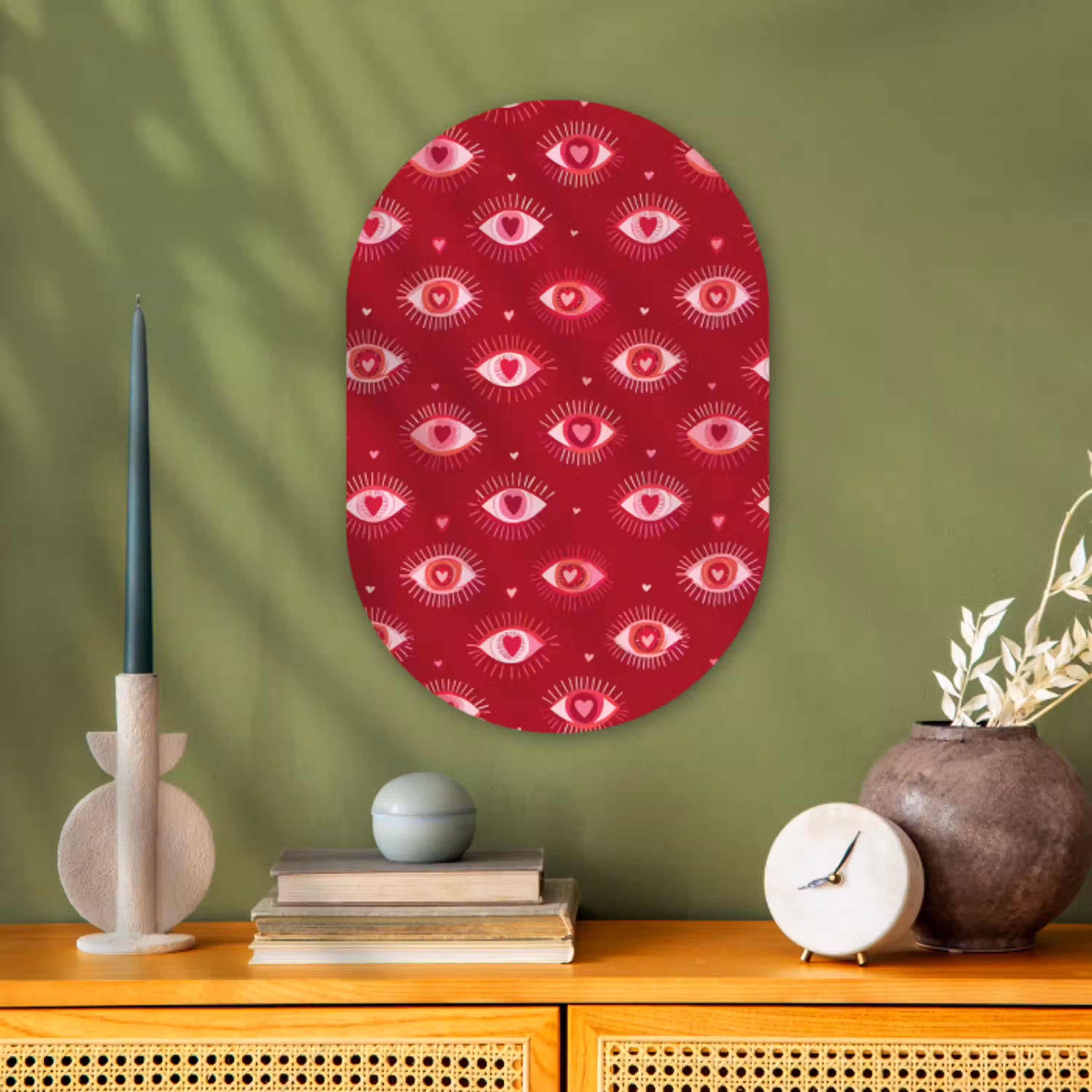 Ogen - Patroon - Roze - Donkerrood Wandcirkel Ovaal Forex klein 630 -sfeer2