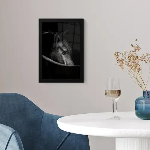 Paarden - Portret - Zwart - Dieren fotolijst zwart zonder passe partout klein -sfeer4