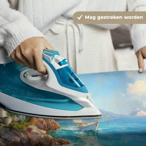 Zeilboot - Rotsen - Kust - Huizen Wandkleed katoen klein -sfeer9