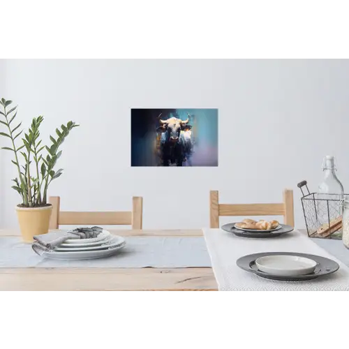Stier - Zwart - Abstract - Horens Muursticker klein -eettafel