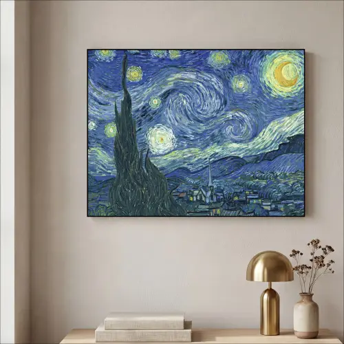 Sterrennacht - Schilderij - Oude meesters - Vincent van Gogh Textielframe zwart klein -sfeer2