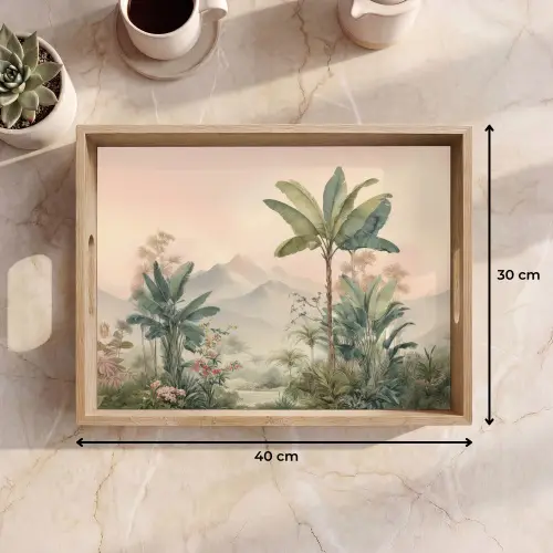 Tropisch landschap - palmbomen - Bloemen - Roze lucht Dienblad Rechthoek middel -USP_Formaat