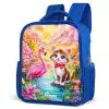 Kitten met flamingo in tropisch bloemenparadijs Kinderrugzak - Blauw middel -schuin