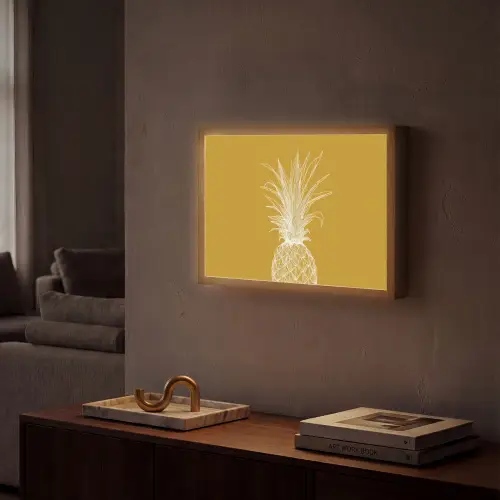 Lijnillustratie - Ananas - Bladkroon - Okergeel Light Box met batterij (Wandlamp) middel -sfeer1