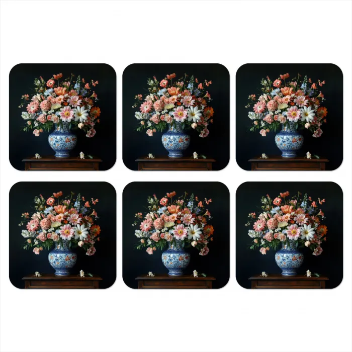 Hout - Vaas - Kleuren - Bloemen onderzetter kurk middel -3d