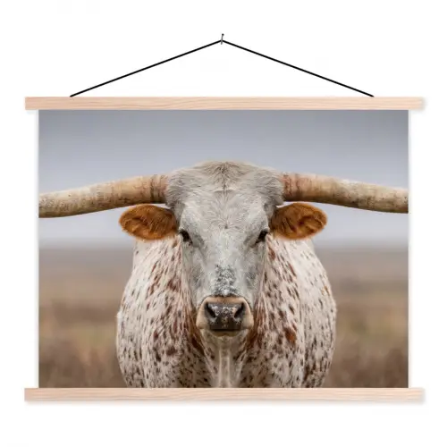 Longhorn - Grasveld - Dier textielposter latten blank klein -3d