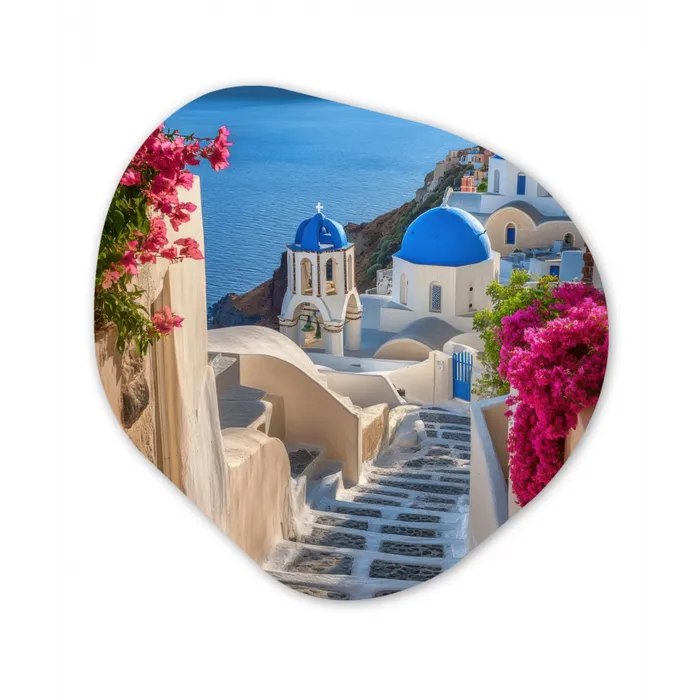 Santorini - Bloemen - Griekenland Wandcirkel Organisch Forex 3mm klein -3d