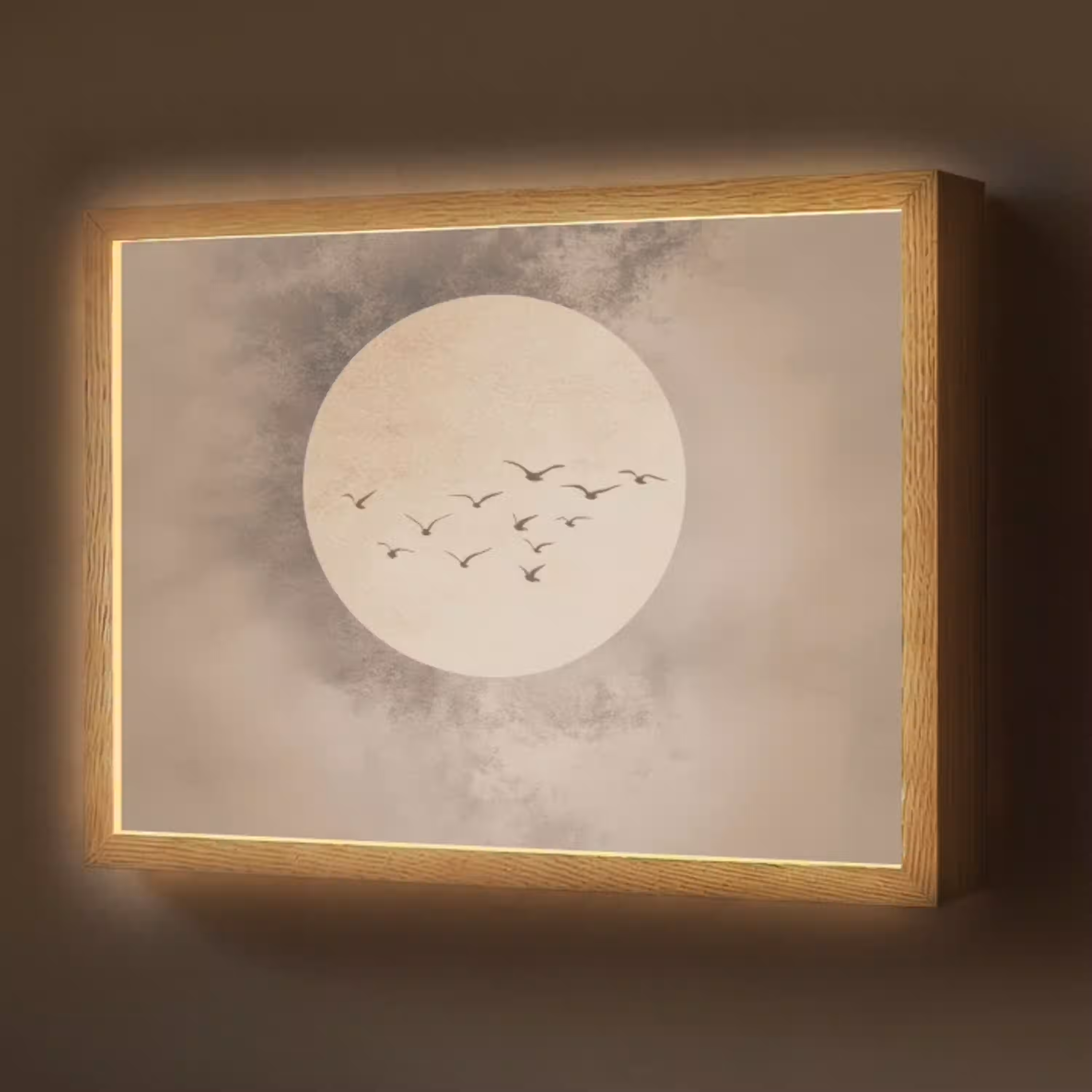 Vogel - Beige - Japandi Light Box met batterij (Wandlamp) middel -z3d_website