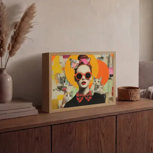 Vrouw - Bril - Strik - Retro Light Box met batterij (Wandlamp) middel -sfeer2