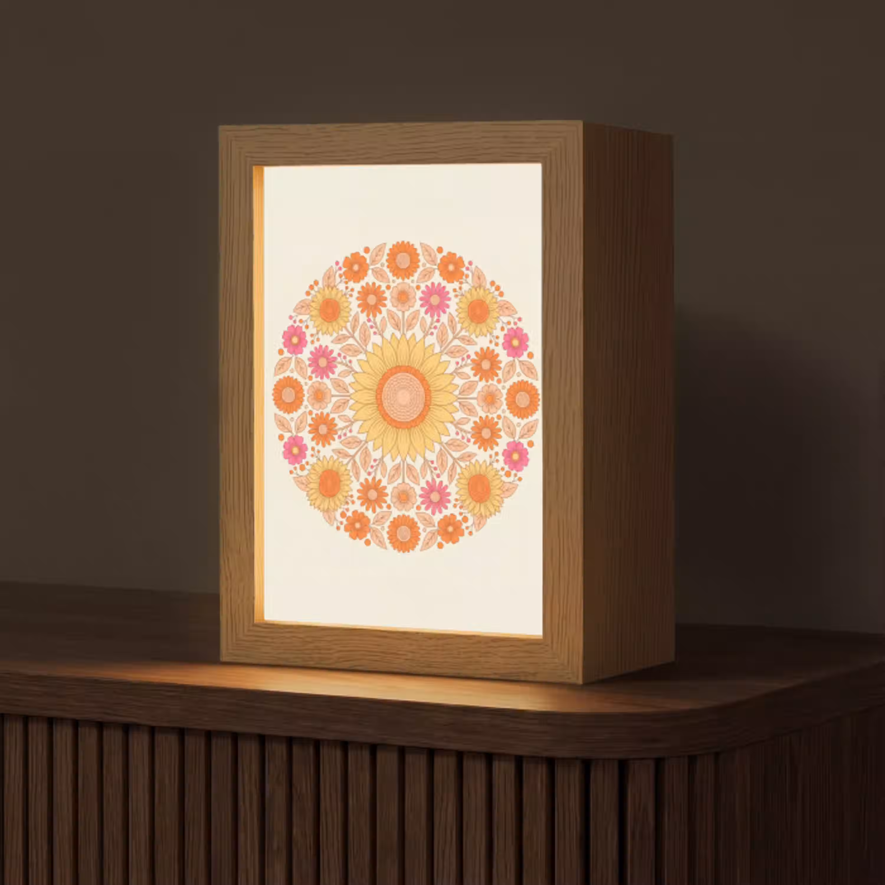 Bloemen - Mandala - Patroon - Kleurrijk Light Box met kabel (Tafellamp) klein -z3d_website