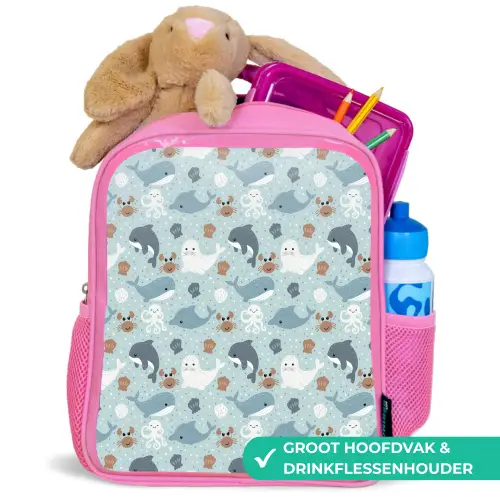 Oceaan - Walvis - Zeehond - Krab Kinderrugzak - Roze middel 863 -inhoud_NL