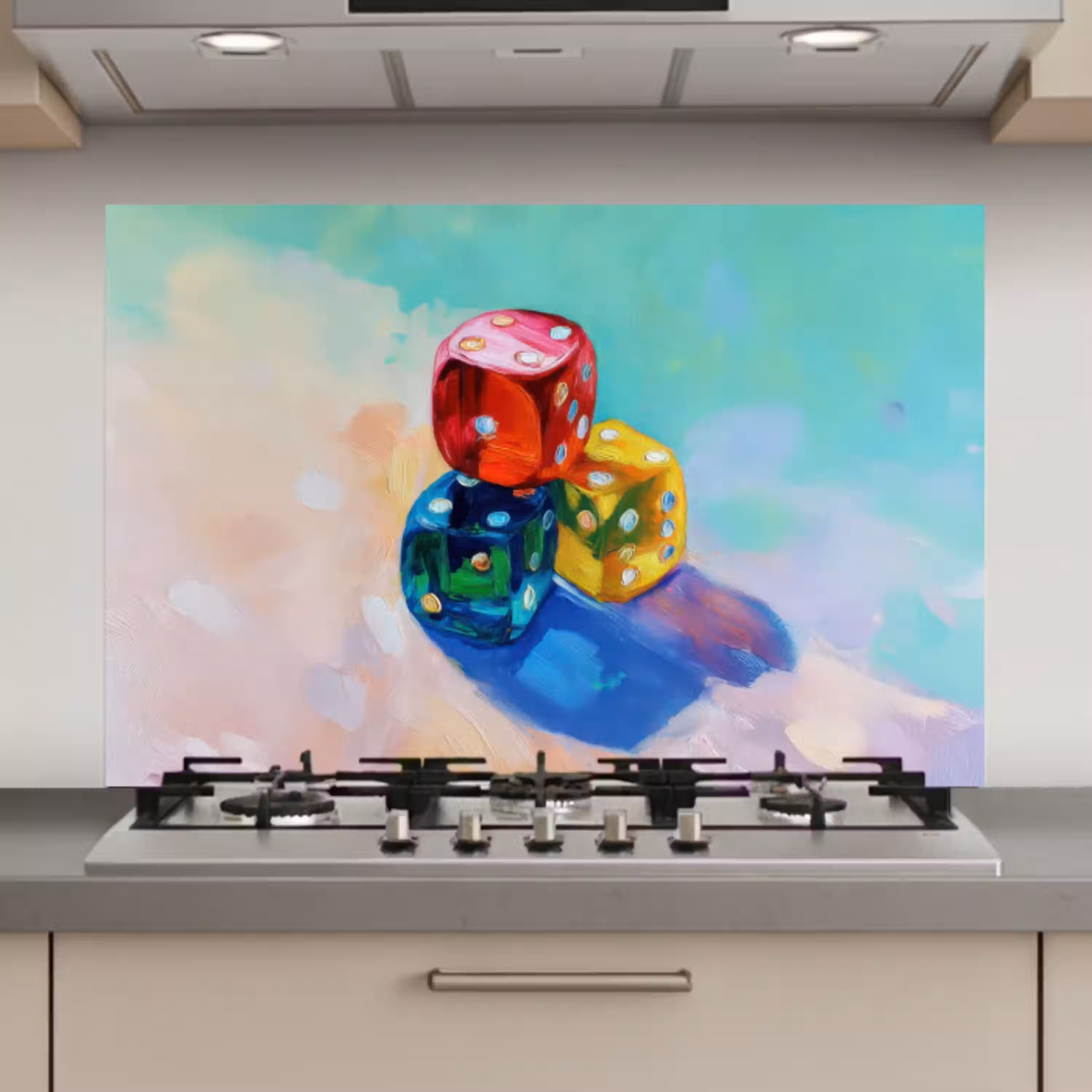 Dobbelstenen - Kleurrijk - Getallen - Stipjes keuken achterwand spatscherm klein -3d_website