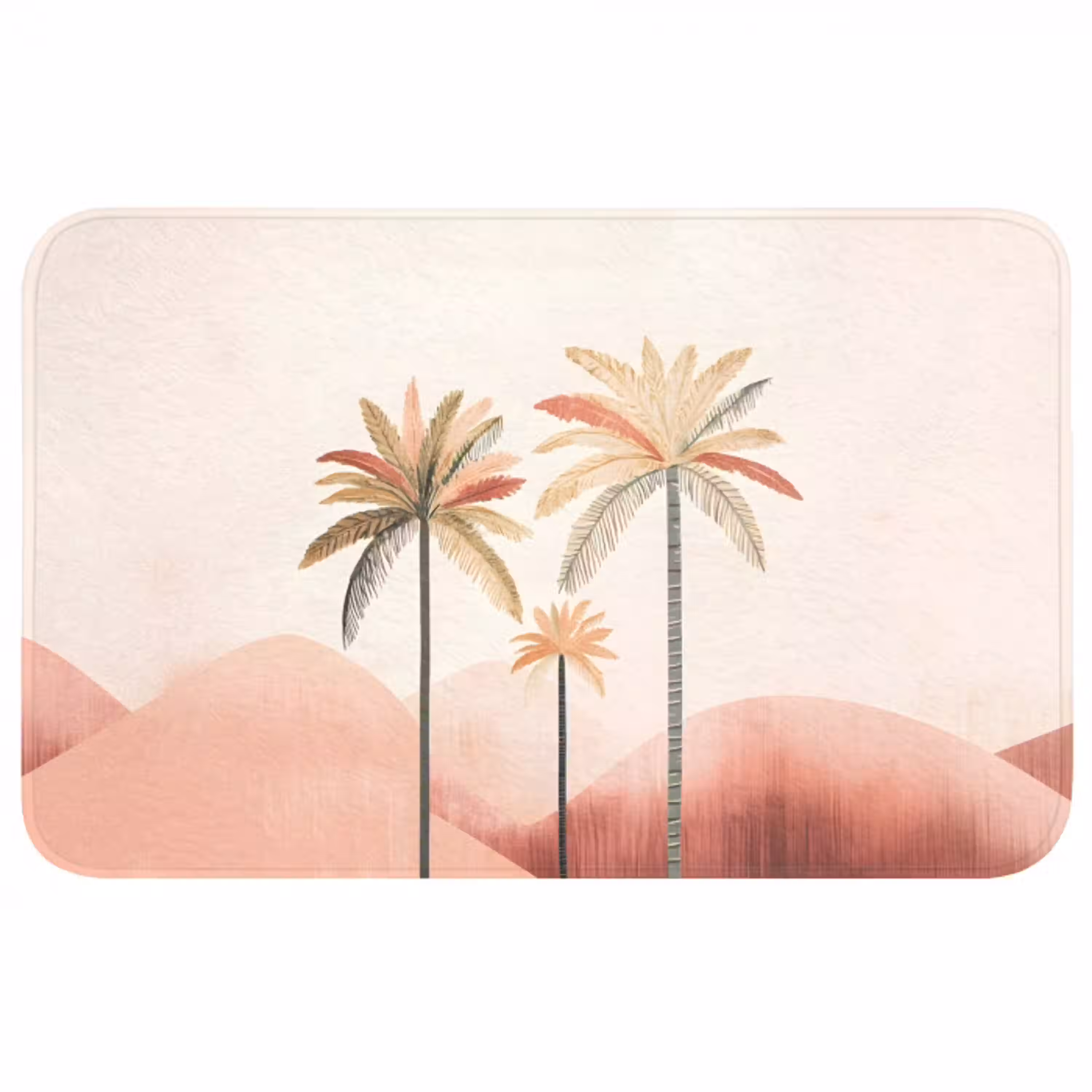 Palmbomen - Heuvels - Minimalistisch - Zachtroze WCmat middel -3d