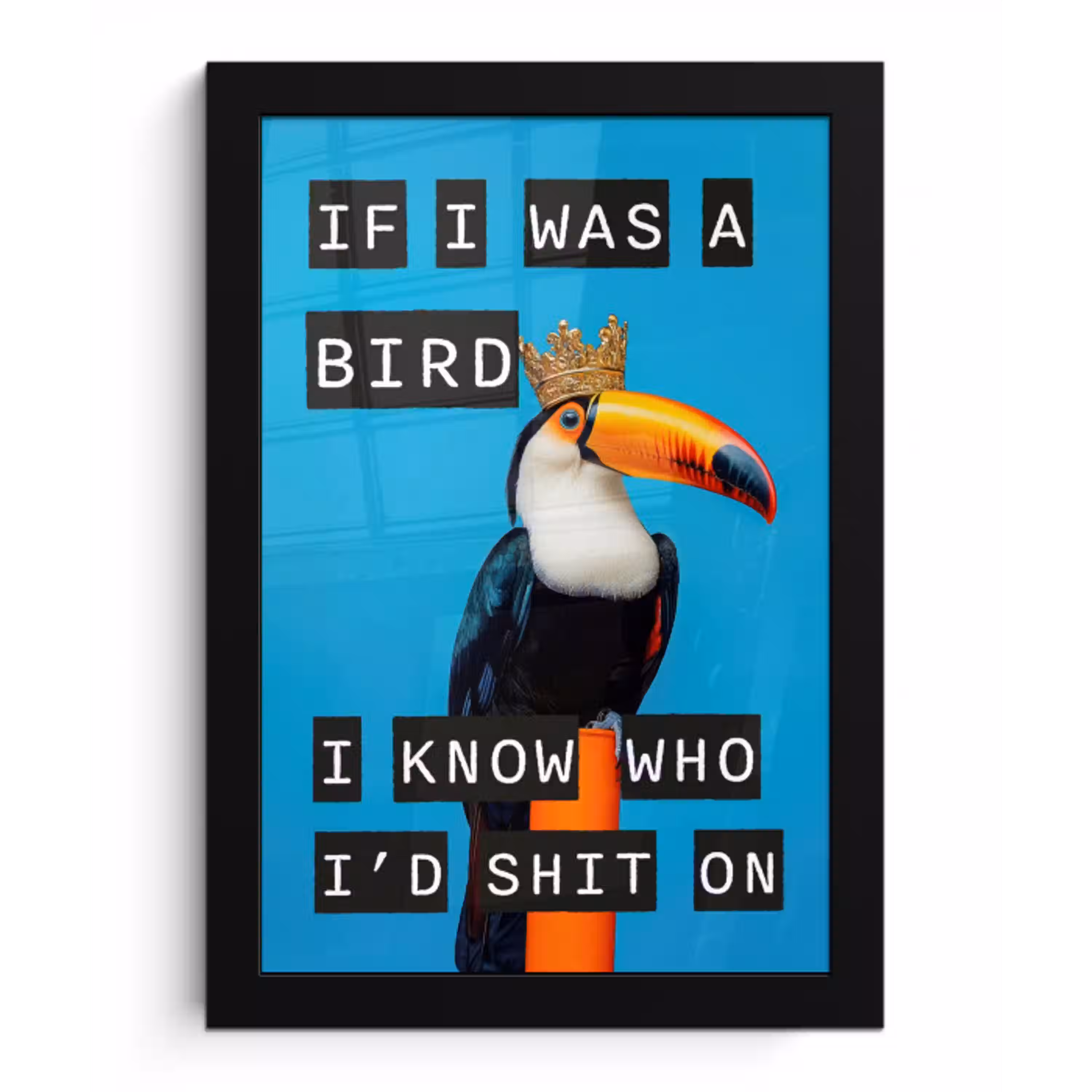 Vogel - Toekan - Blauw - Quotes fotolijst zwart zonder passe partout klein -3d