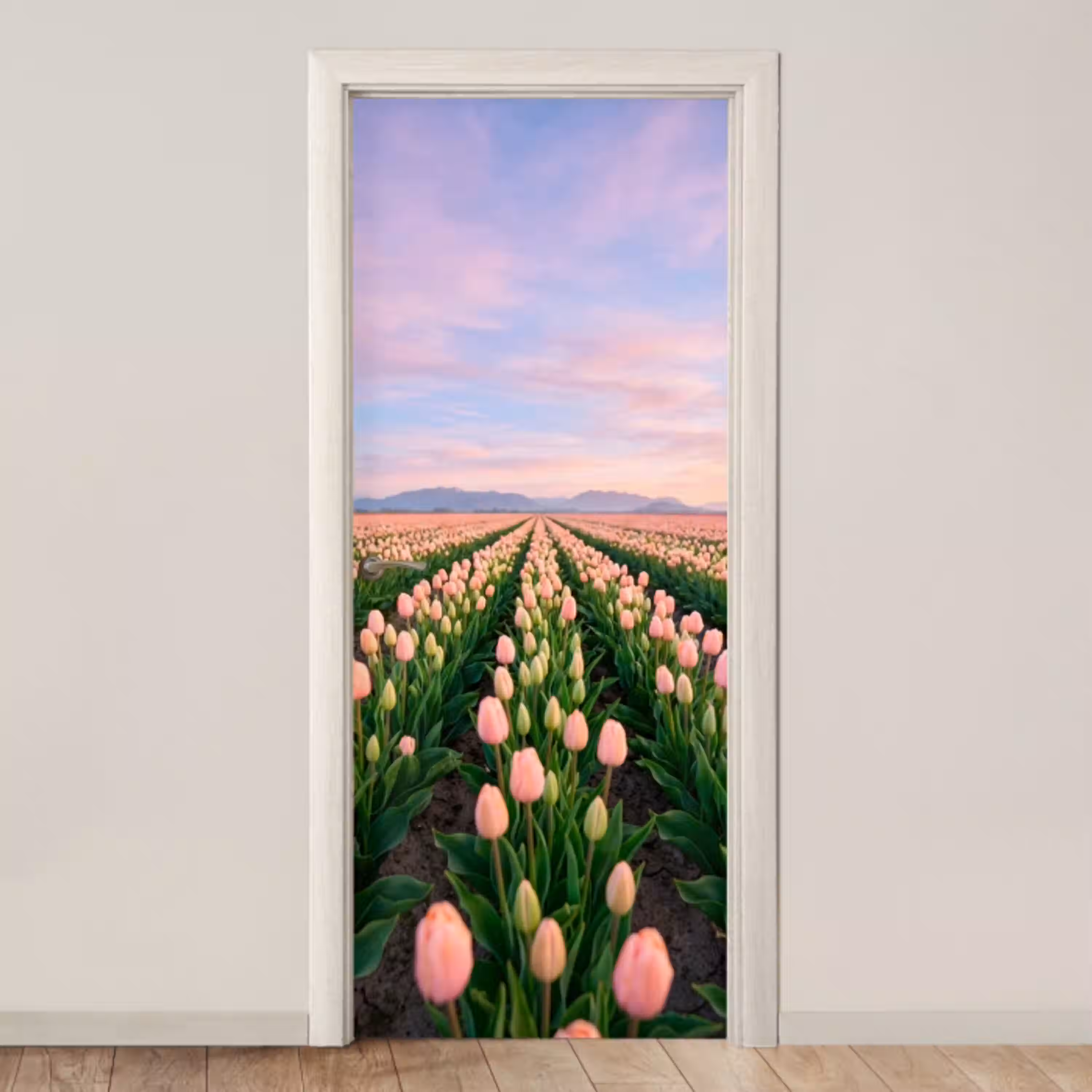 Tulpen - Landschap - Roze deurposter klein -3d_beige