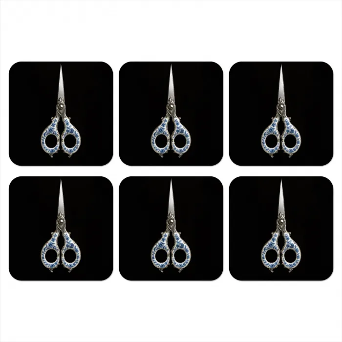 Schaar - Delfts blauw - Zwart onderzetter kurk middel -3d