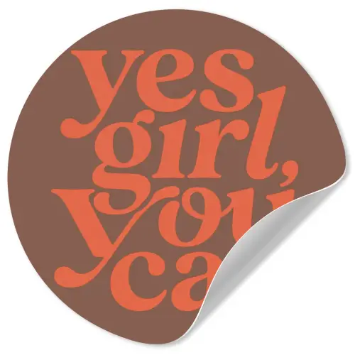 Yes girl you can - Oranje - Bruin Wandcirkel behangsticker klein -3d