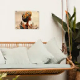 Vrouw - Krullen - Bloemen - Beige tuinposter los doek klein -sfeer7