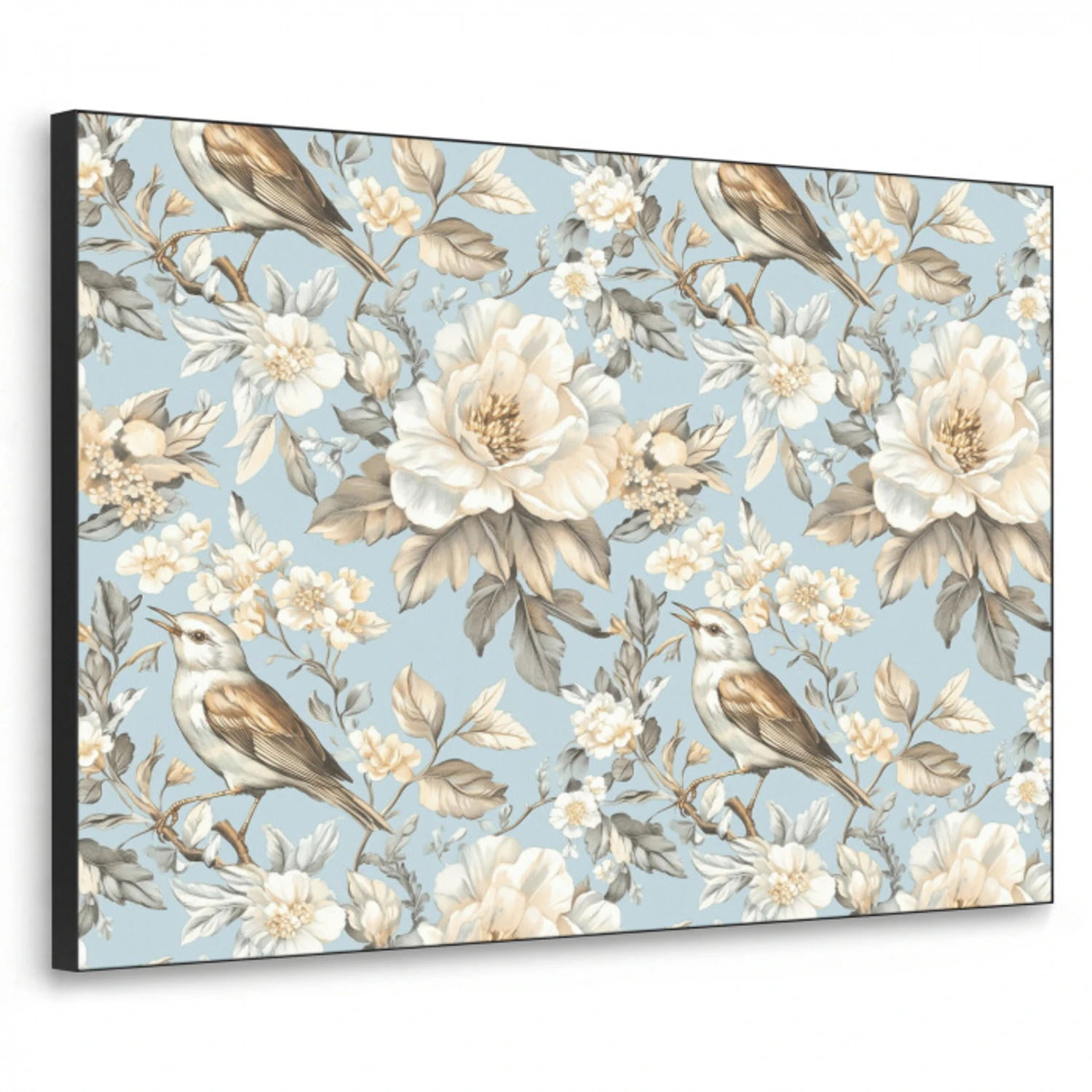 Botanisch - Zangvogel - Blauw Textielframe zwart klein 947 -3d