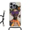 Vrouw - Zonnebril - Vlinder - Bloemen Hoesje iPhone 16 Pro Max met koord klein -3d