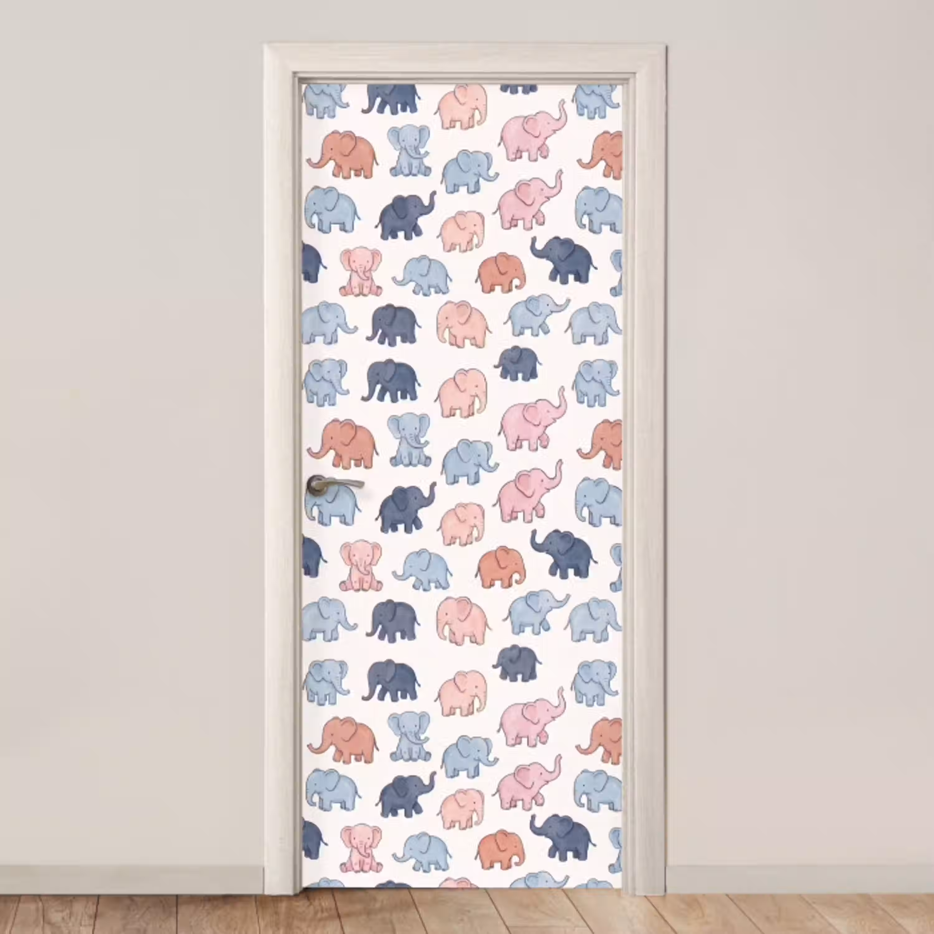 Dieren - Patroon - Kinderkamer - Pastel - Speels deurposter klein -3d_beige