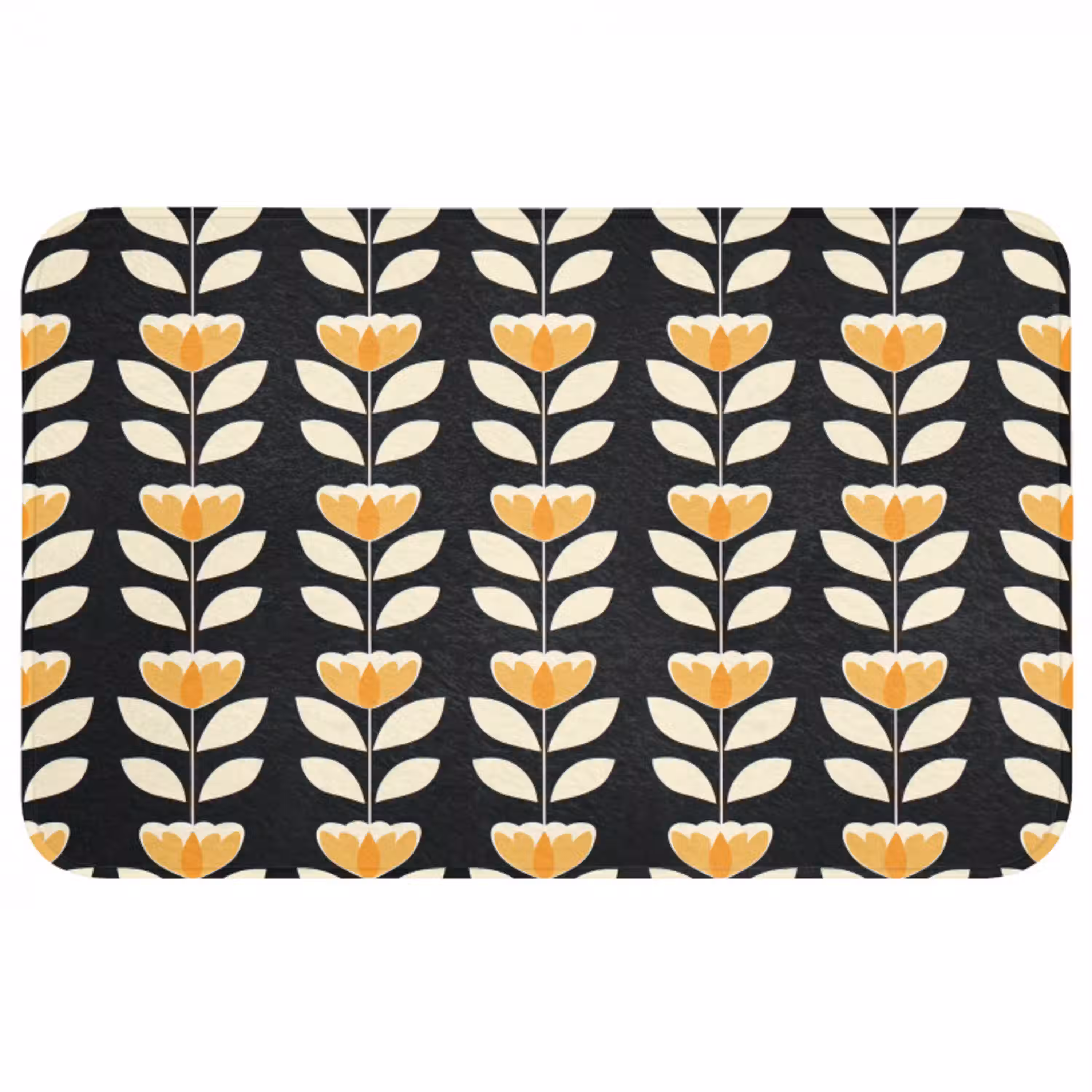 Retro - Bloem - Zwart - Okergeel WCmat middel 1009 -3d