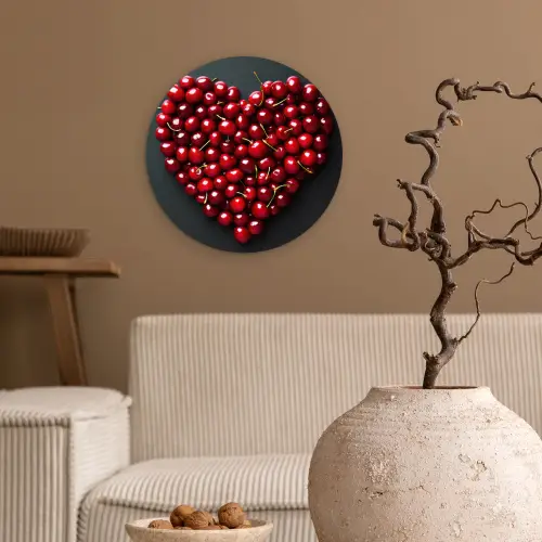 Kersen - Hart - Rood - Zwart Wandcirkel kunststof plaat 5mm dik klein -sfeer1