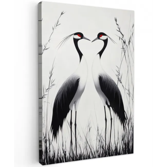 Kraanvogels - Gras - Hartvorm - Zwart canvas 2cm klein -z3d