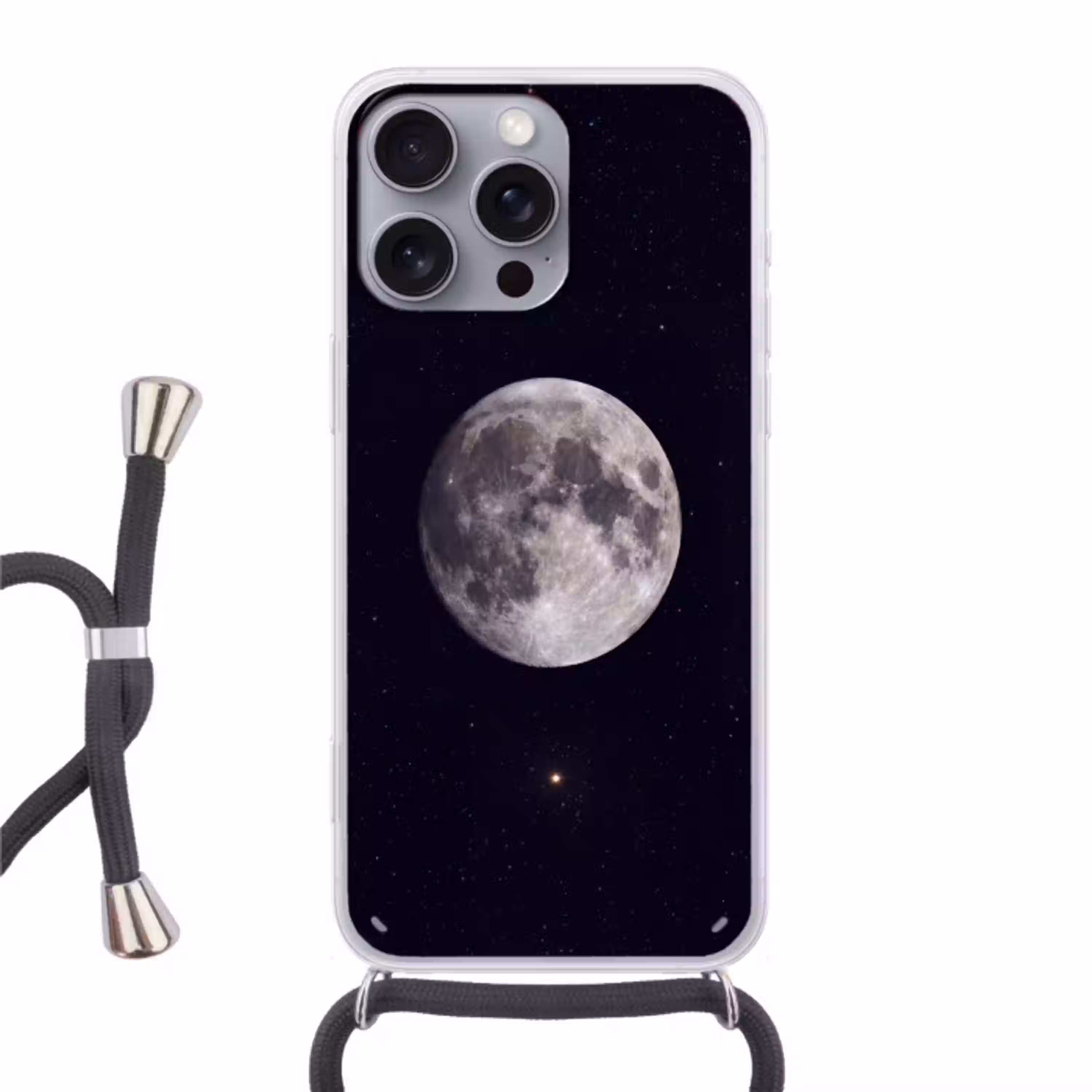 Maan - Sterren - Ruimte Hoesje iPhone 16 Pro Max met koord klein -3d
