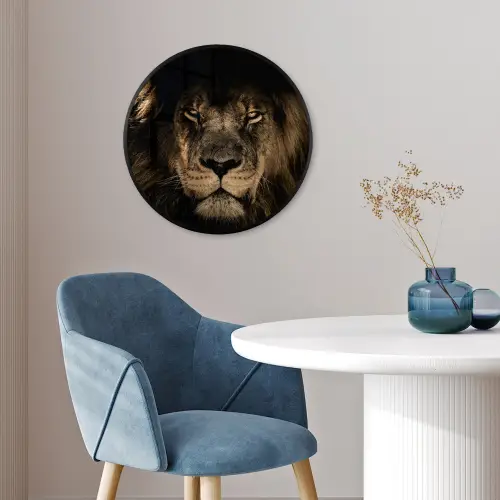 Leeuw - Dieren - Zwart - Portret Fotolijst rond zonder passe partout klein -sfeer2