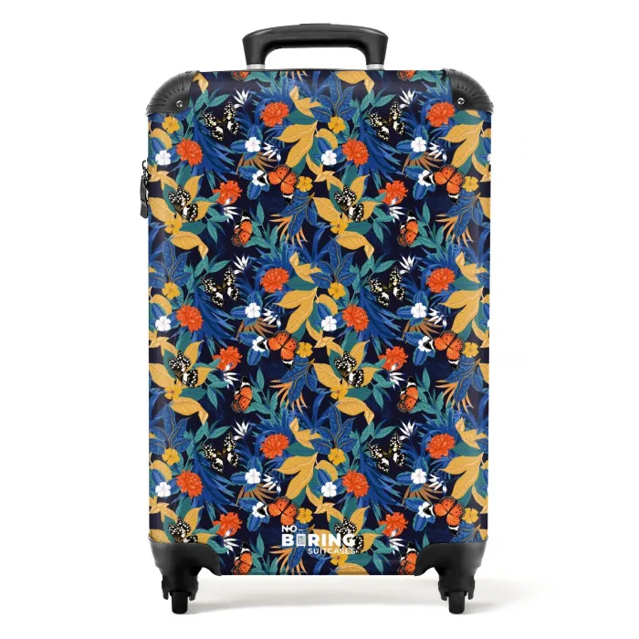 Tropisch vlinder patroon donker blauw NBS - Handbagage koffer - Kinderen Unisex middel -productfoto_recht