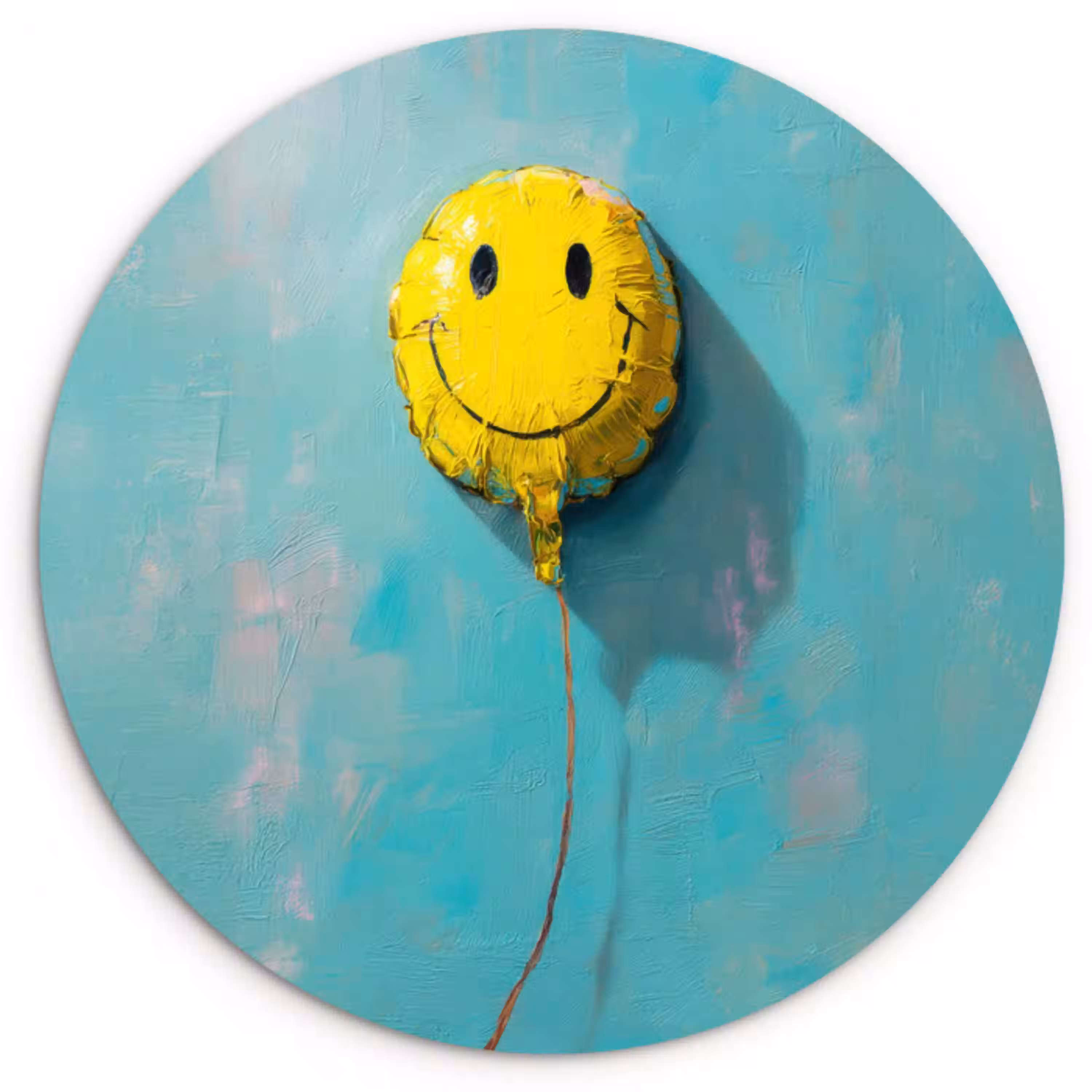 Ballon - Geel - Smiley Wandcirkel plexiglas klein -3d