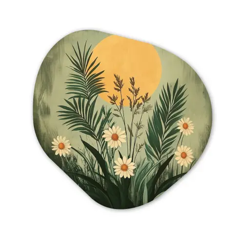Bloemen - Bladeren - Zon - Groen Wandcirkel Organisch Forex 3mm klein -3d