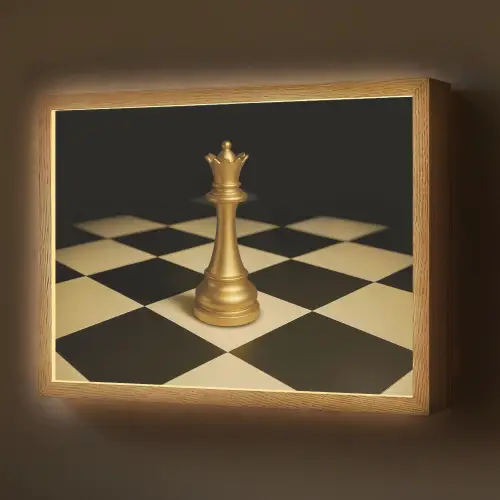Koningin - Schaakstuk - Geblokt - Goud Light Box met batterij (Wandlamp) middel -z3d_website
