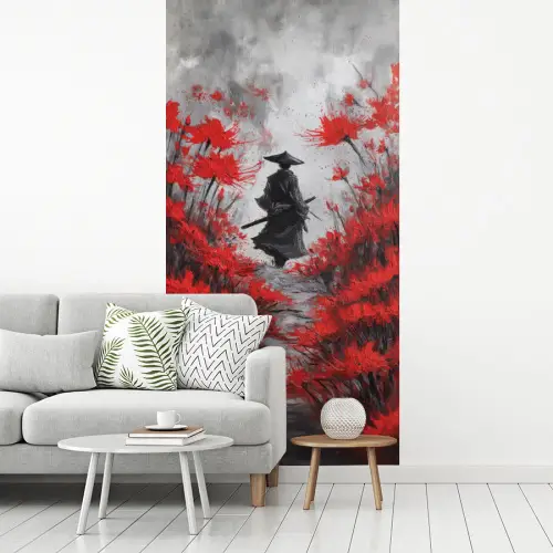 Rode bloemen - mistig - Man fotobehang vinyl groot -woonkamer