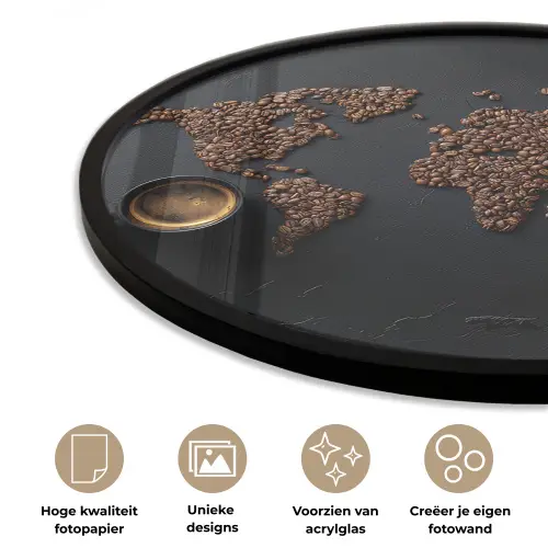 Wereldkaart - Espresso - Zwart Fotolijst rond zonder passe partout klein -closeup_NL