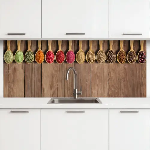 Lepels - Kruiden - Hout keuken achterwand 2 middel -3d