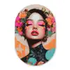 Portret - Vrouw - Abstract - Bloemen Wandcirkel Ovaal Glas middel -3d