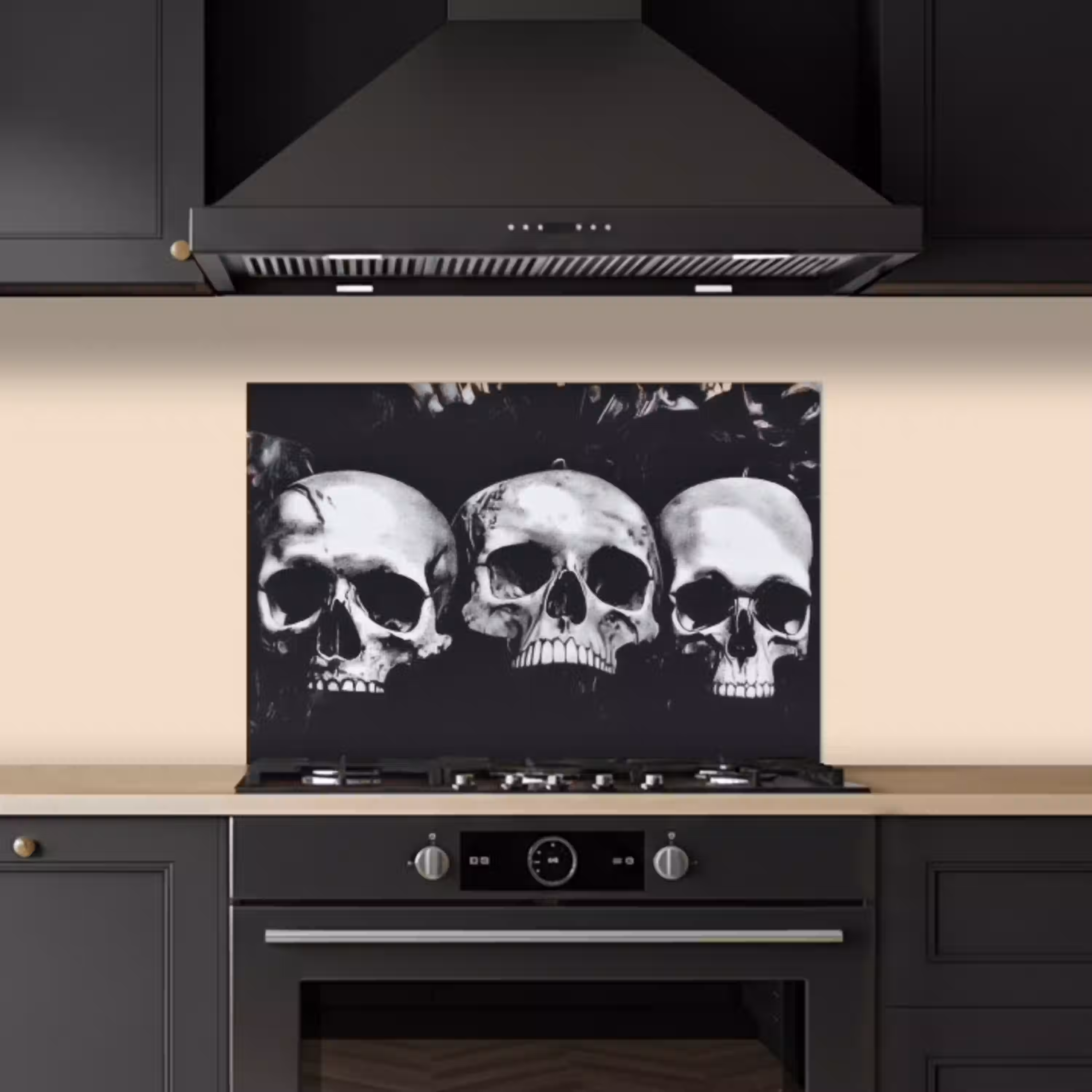 Schedels - Zwart - Contrast keuken achterwand spatscherm klein -sfeer1