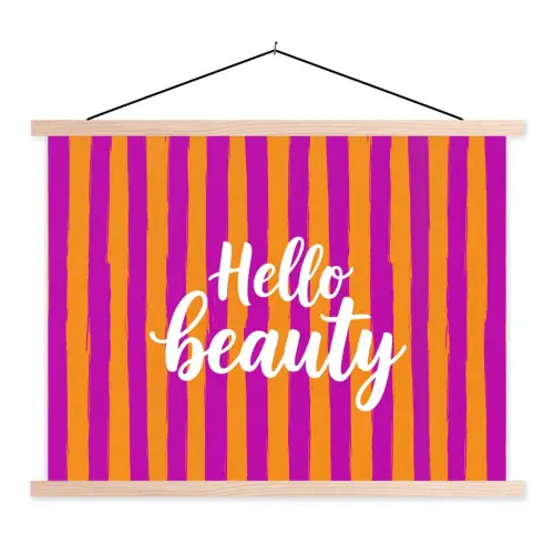 Modern - Hello - Oranje textielposter latten blank klein -3d