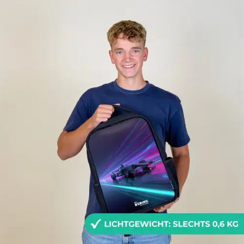 Neon - Raceauto - Lichtstrepen - Paars Rugzak - Zwart middel -sfeer7_NL