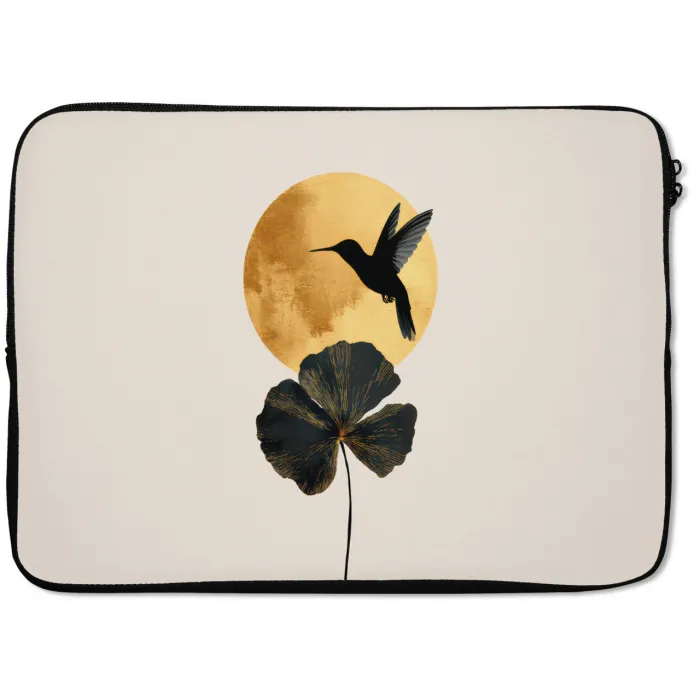 Zwarte kolibrie - Bloem - Gouden cirkel laptophoes neopreen klein -zkaufland3dotto