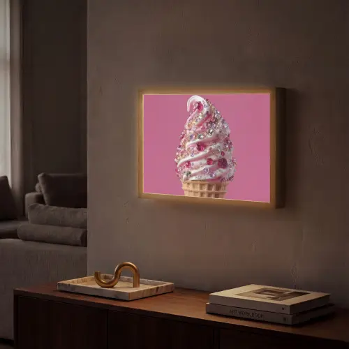 Softijs - Edelstenen - Roze - Hoorntje Light Box met batterij (Wandlamp) middel -sfeer1