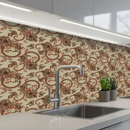 Warm - Bloemen - Groen - Rood keuken achterwand 2 middel 871 -3d_schuin