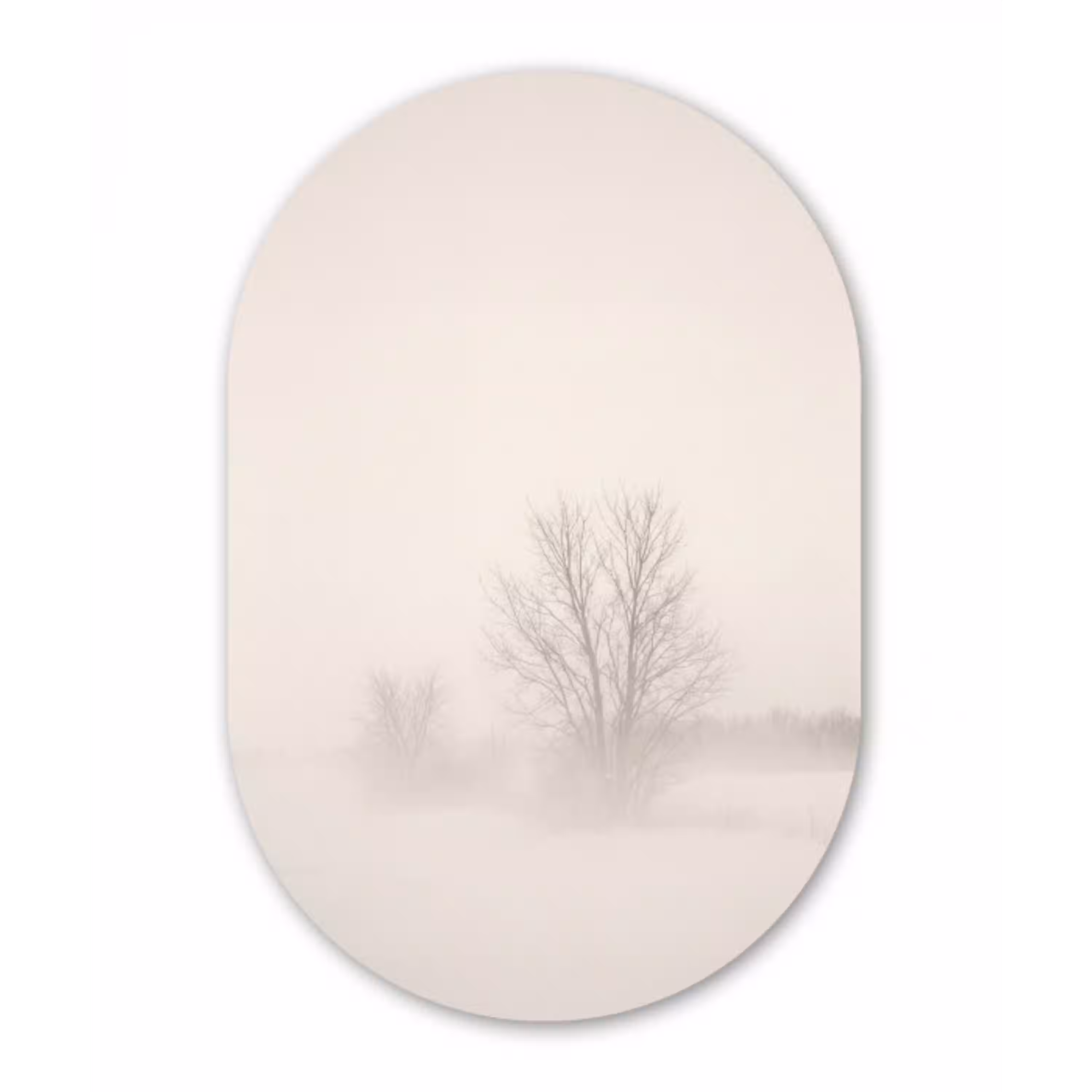 Boom - Mist - Sneeuw - Winter - Minimalistisch Wandcirkel Ovaal Aluminium middel -3d