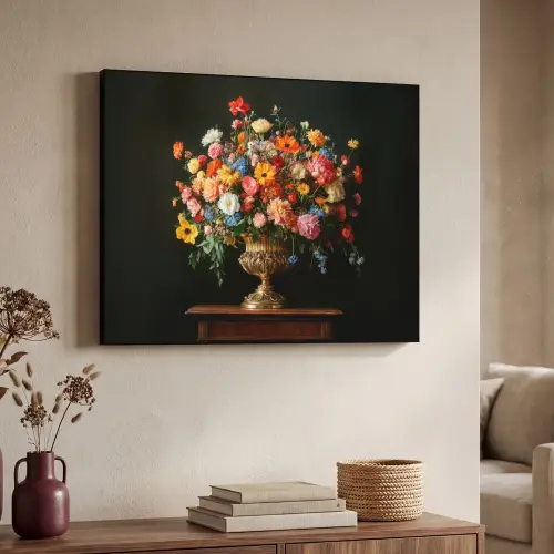 Goud - Bloemen - Kleuren - Vaas Textielframe zwart klein -sfeer3