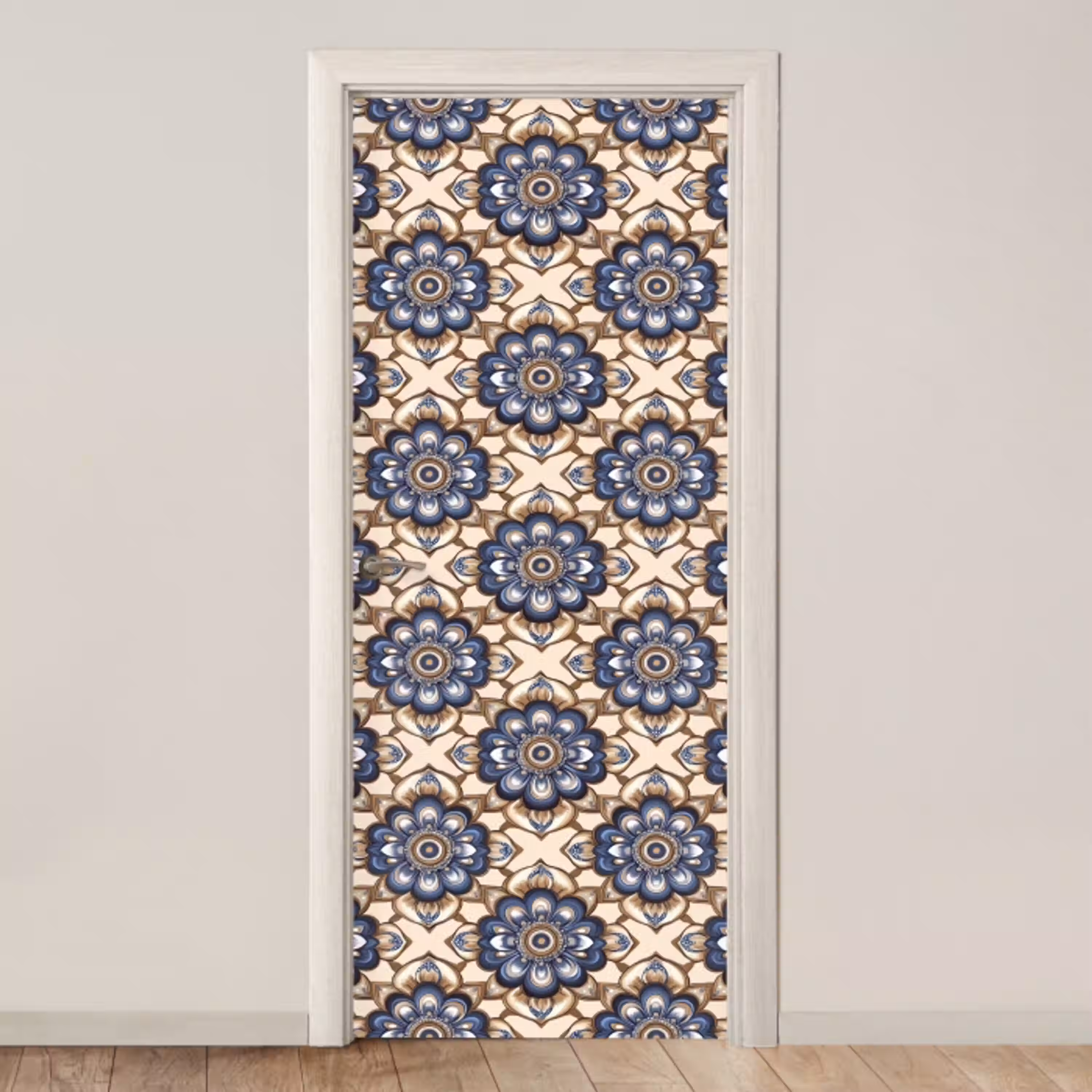 Floraal - Ornament - Blauw deurposter klein 289 -3d_beige