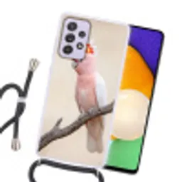Papagaai - Tak - Roze Hoesje Samsung Galaxy A52 5G met koord klein -sfeer1