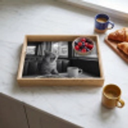 Kat - Koffie - Brood - Zwart Dienblad Rechthoek middel -sfeer2