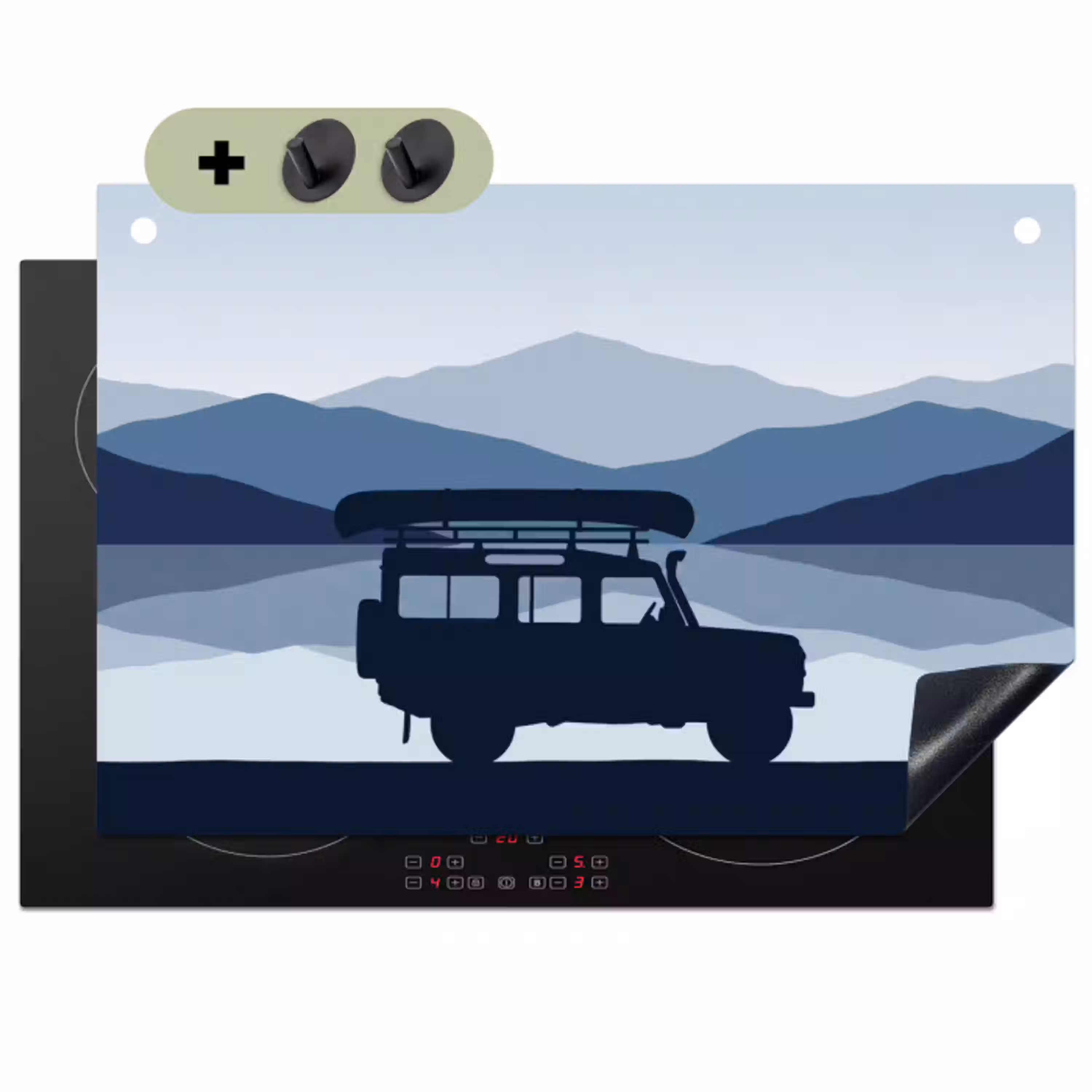 Auto - Meer - Bergen - Blauw Inductie beschemer met haakjes klein -3d